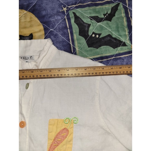 Vintage Linen Shirt Focus USA Button Front Women's XL Garden Patches Embroidered - Picture 12 of 16